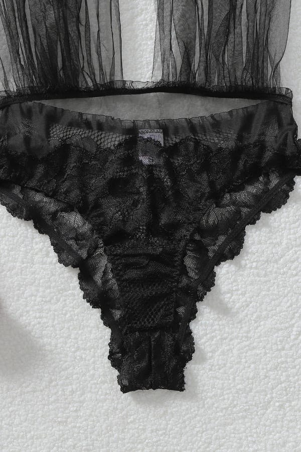 Black Sheer Mesh Halter Neck Teddy