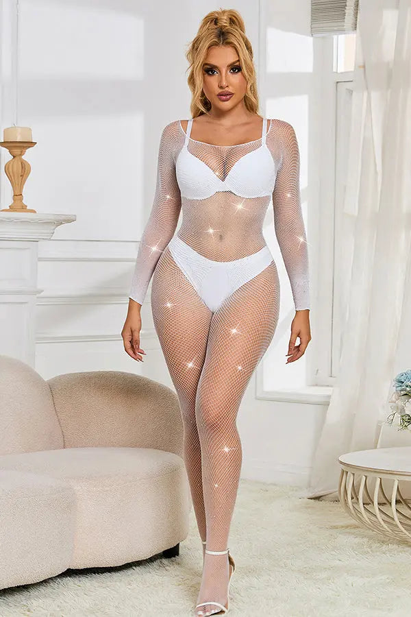 White Goddess Off-The-Shoulder Crotchless Bodystocking Lingerie Diva
