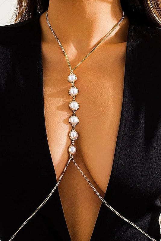 Gold Pearl Body Chain Necklace