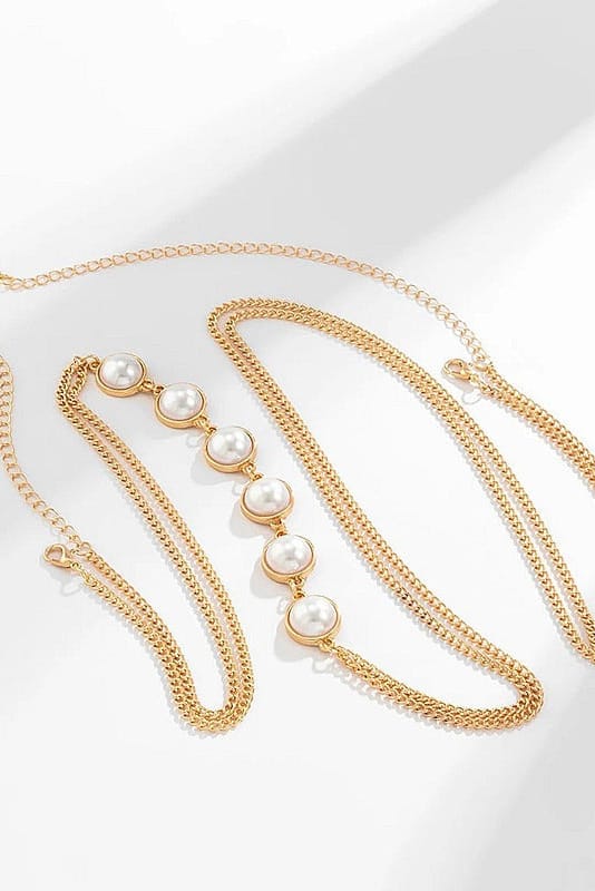 Gold Pearl Body Chain Necklace