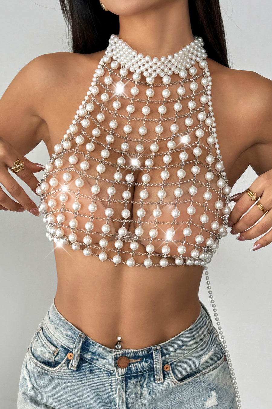 Pearl Chain Halter Top