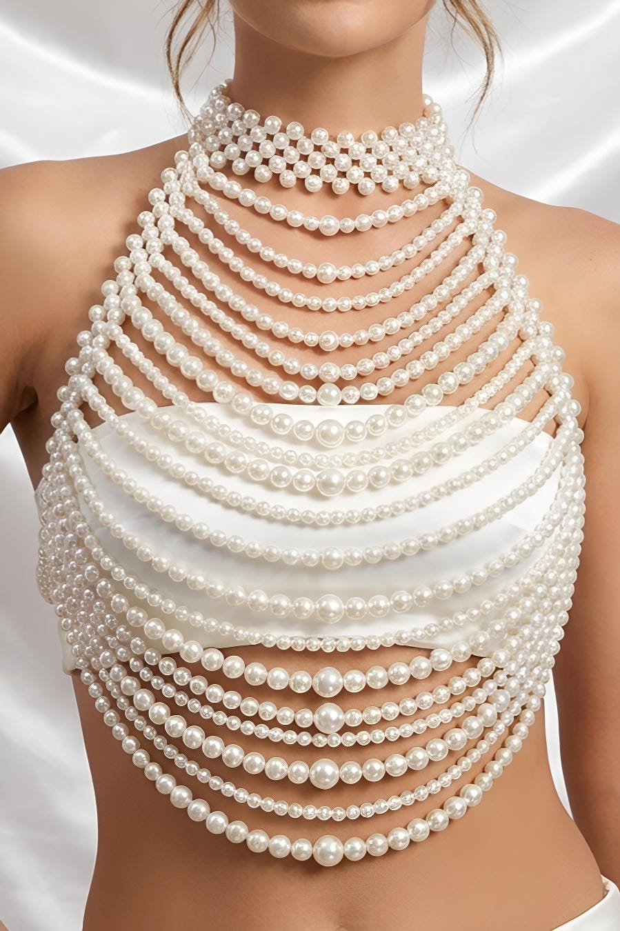 Multi-Strand Layered Pearl Body Necklace