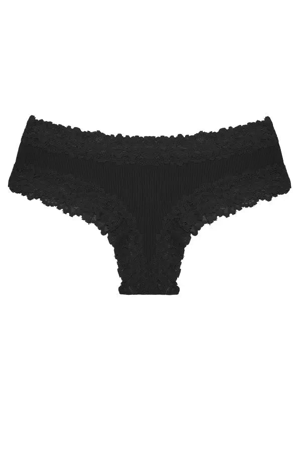 Black Low-Rise Ribbed Thong FineToo