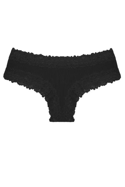 Black Low-Rise Ribbed Thong FineToo