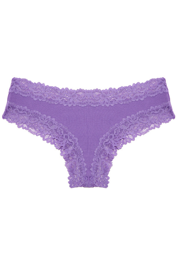 Purple Low-Rise Ribbed Thong FineToo