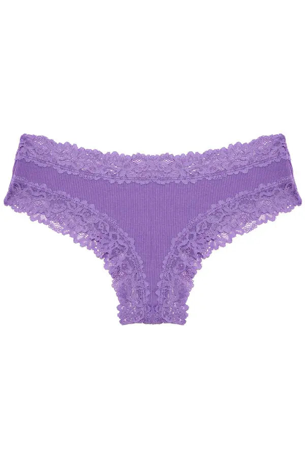 Purple Low-Rise Ribbed Thong FineToo
