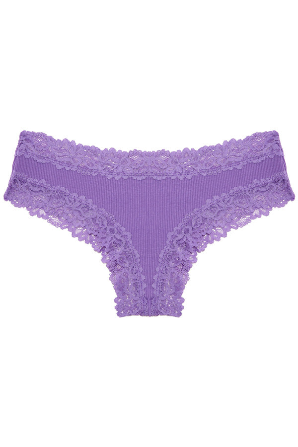 Purple Low-Rise Ribbed Thong
