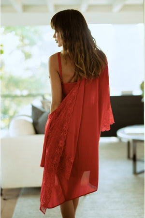 Red Up All Night Lace Trimmed Robe