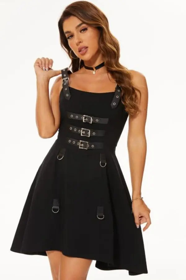 Black Strap and Buckle Dress Velvet Kitten