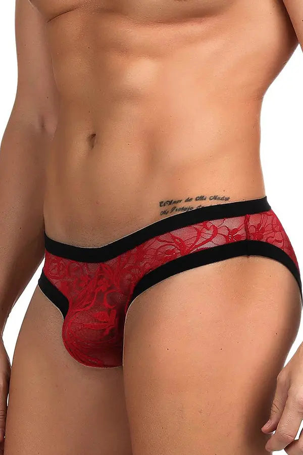 Men's Red Lace Bikini Lingerie Diva