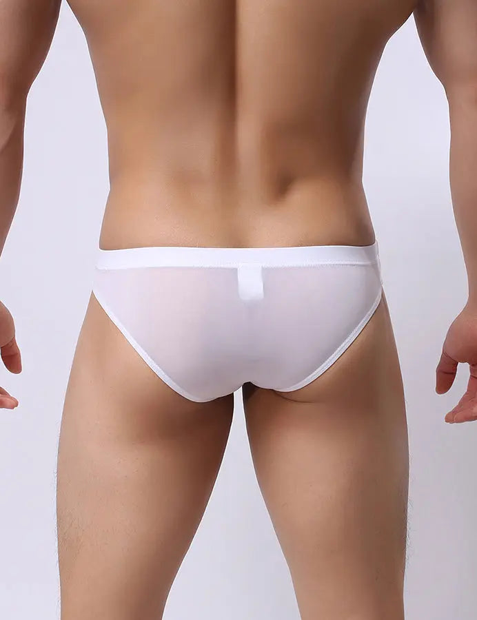 Men's White Mesh Front Open Briefs Lingerie Diva