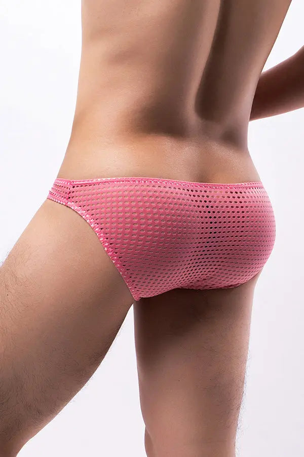 Pink Breathable Mesh Sexy Men&#39;s Brief Lingerie Diva