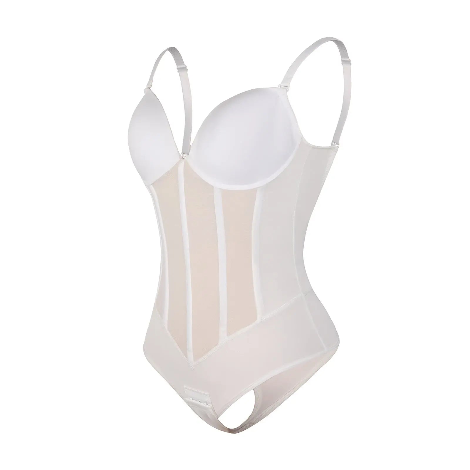 White Plunge Backless Bodysuit Shaper With Built-In Bra And Velvet Boned Corset CocoLolos