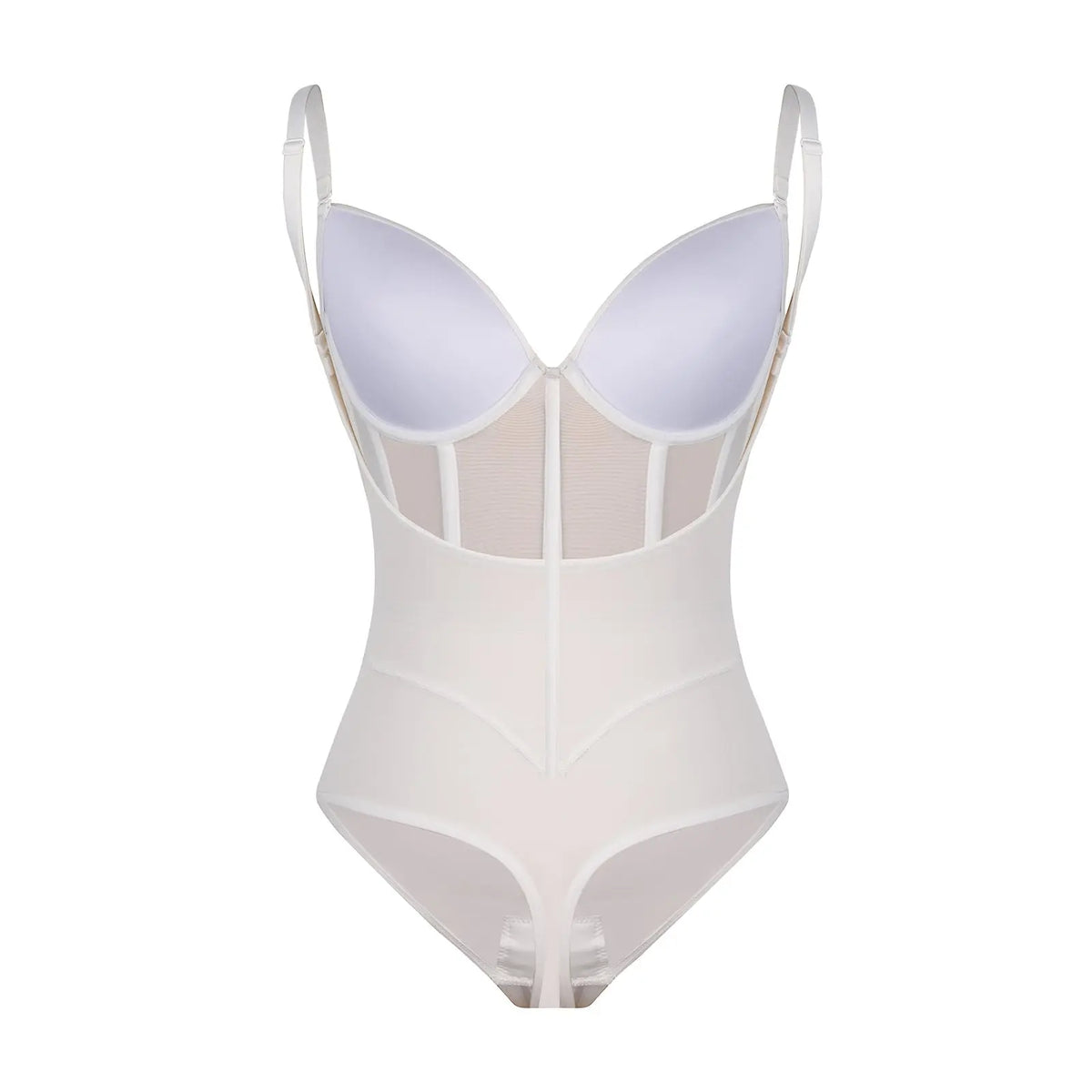 White Plunge Backless Bodysuit Shaper With Built-In Bra And Velvet Boned Corset CocoLolos