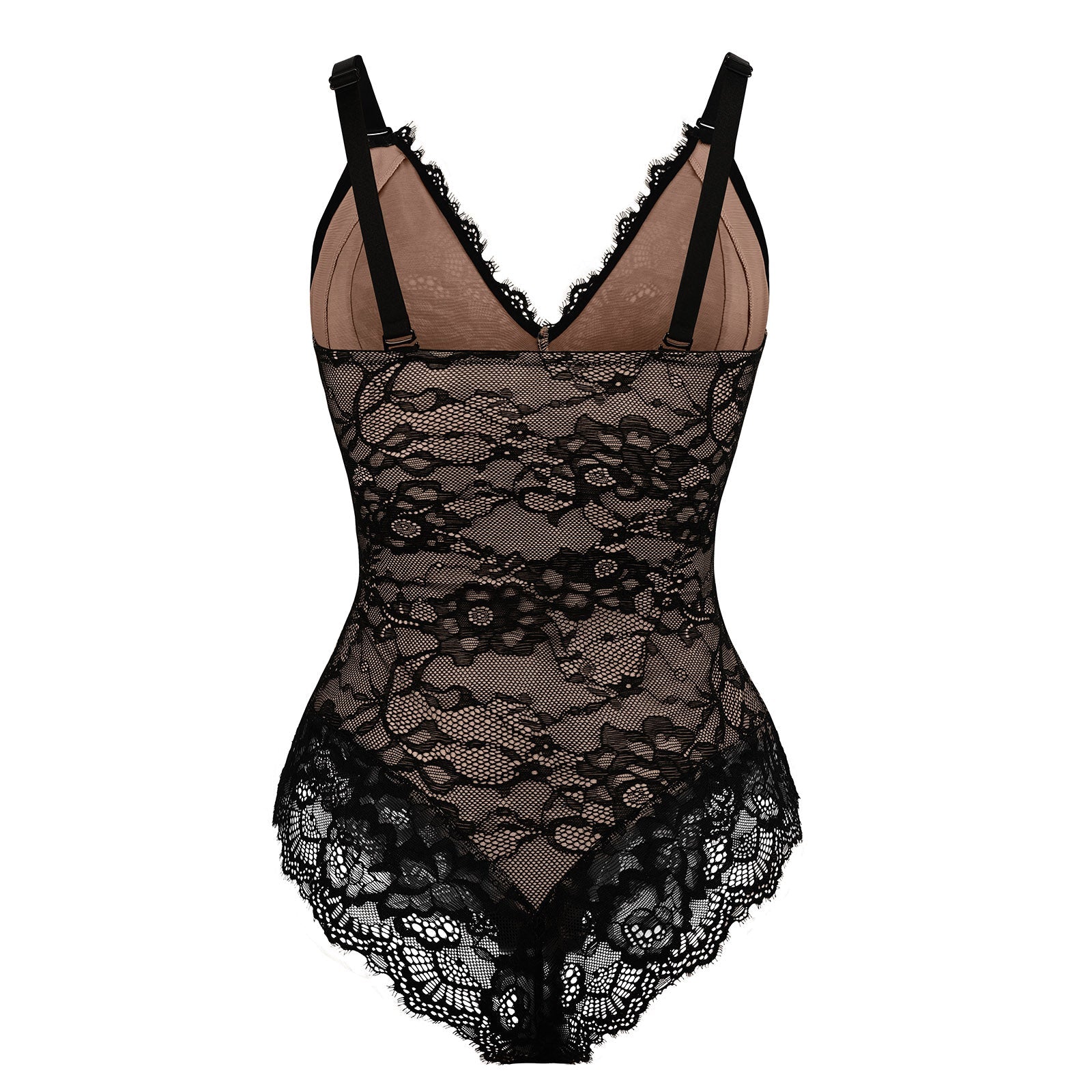 Elegant Black Lace Deep V Slimming Tummy Control Bodysuit