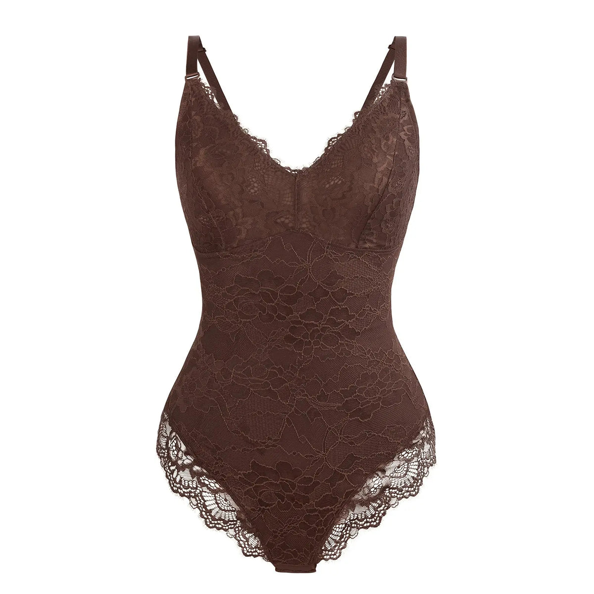 Elegant Cocoa Lace Deep V Slimming Tummy Control Bodysuit CocoLolos