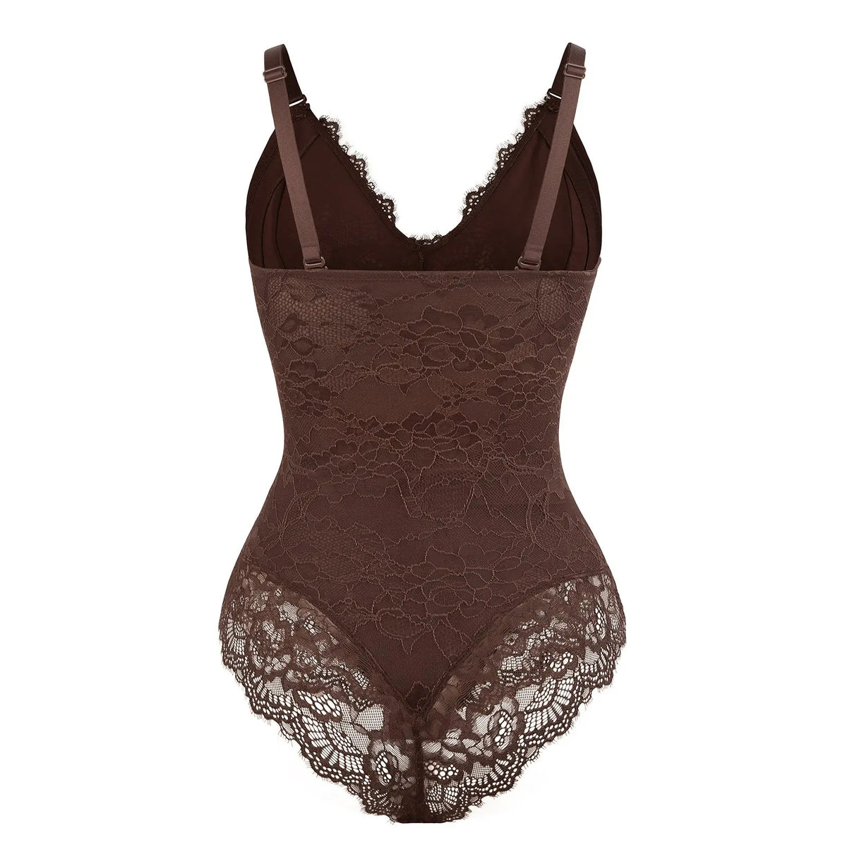 Elegant Cocoa Lace Deep V Slimming Tummy Control Bodysuit CocoLolos