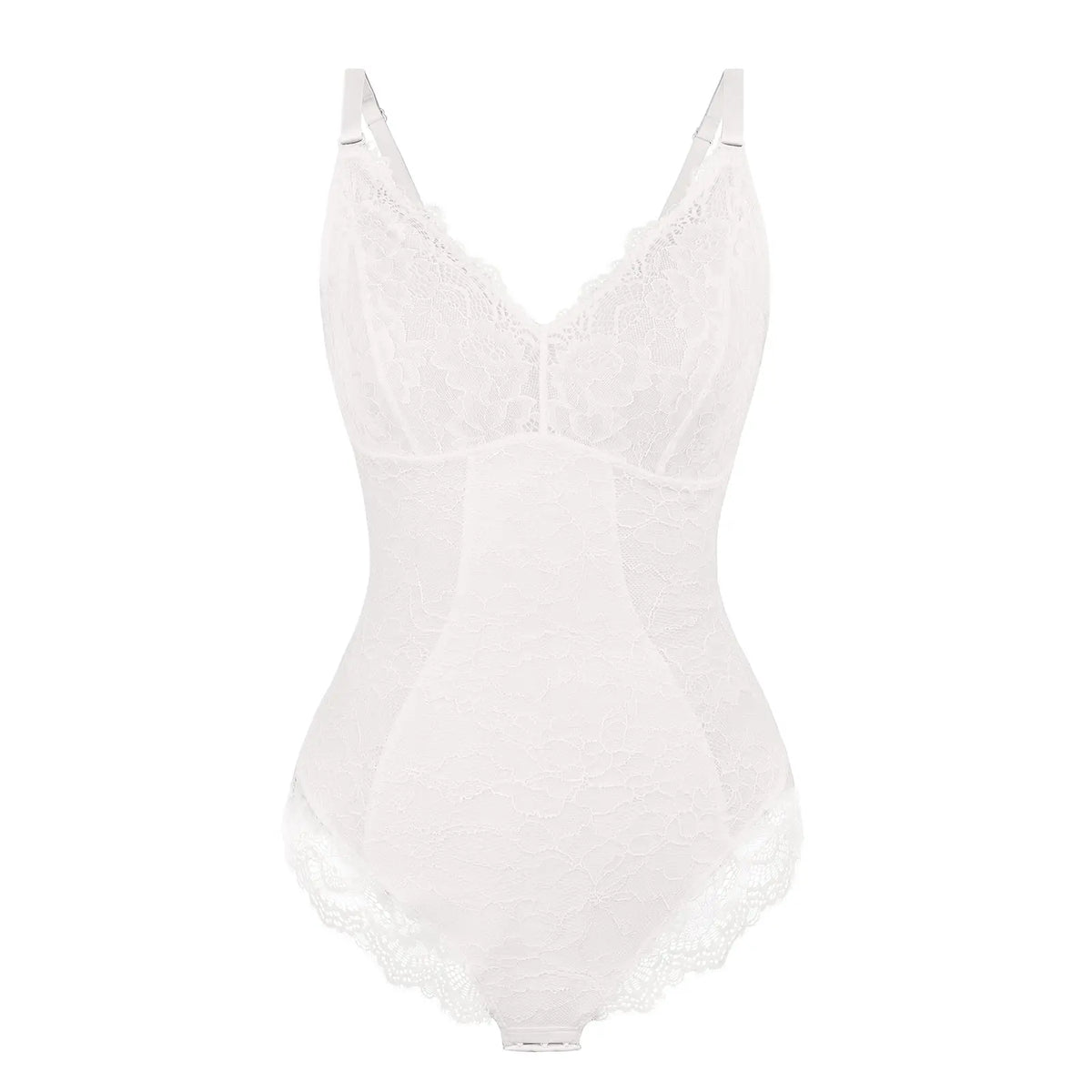 Elegant White Lace Deep V Slimming Tummy Control Bodysuit CocoLolos