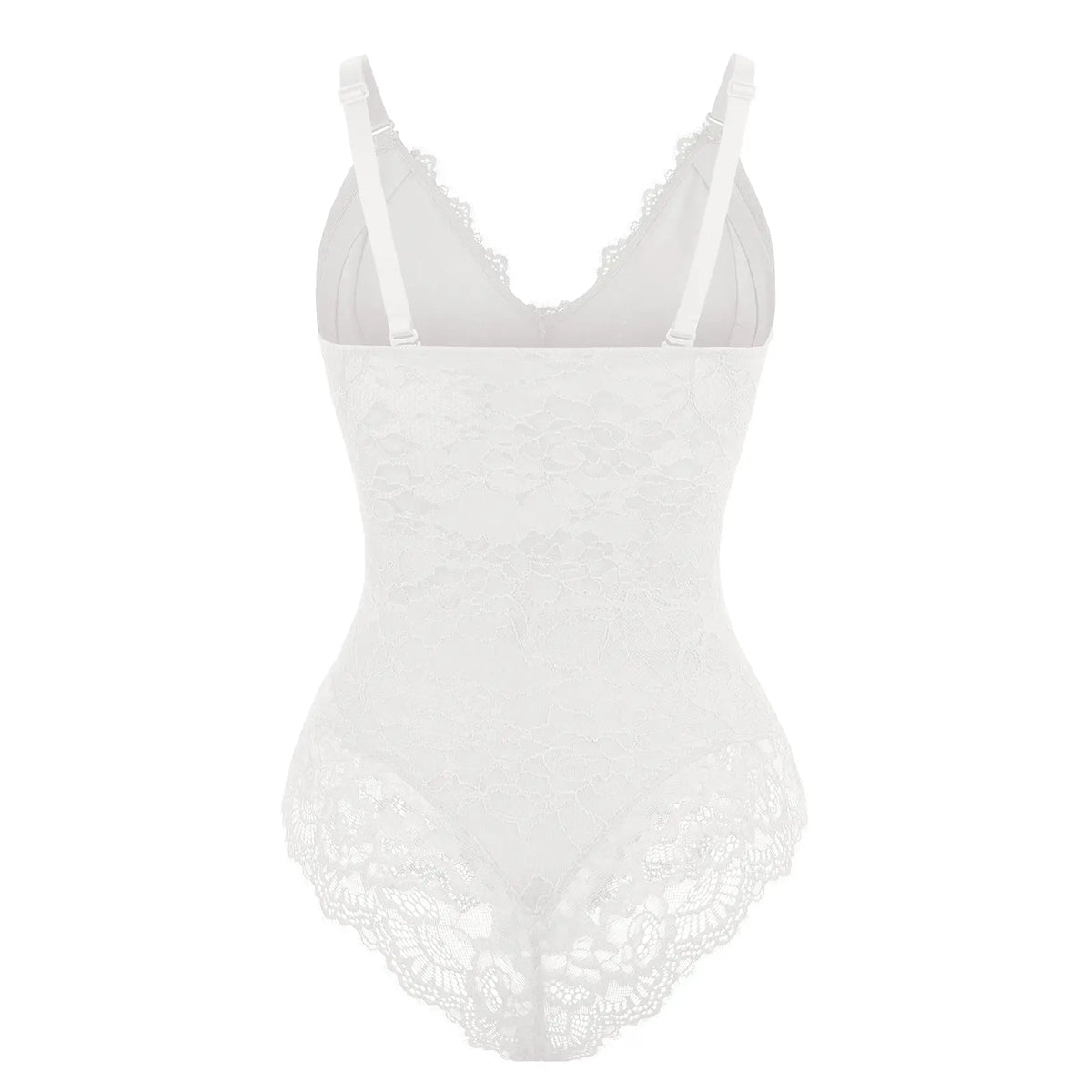 Elegant White Lace Deep V Slimming Tummy Control Bodysuit CocoLolos