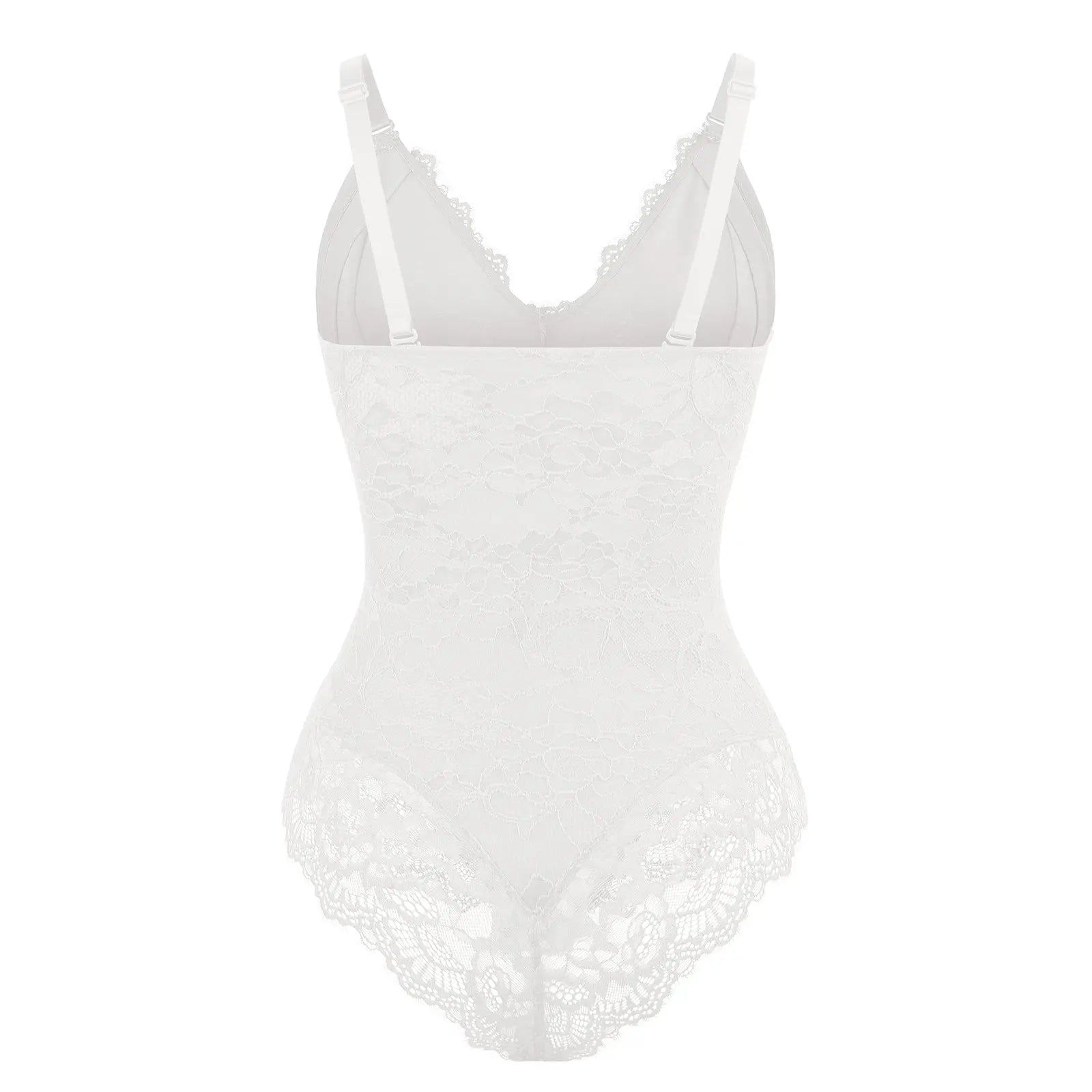 Elegant White Lace Deep V Slimming Tummy Control Bodysuit CocoLolos