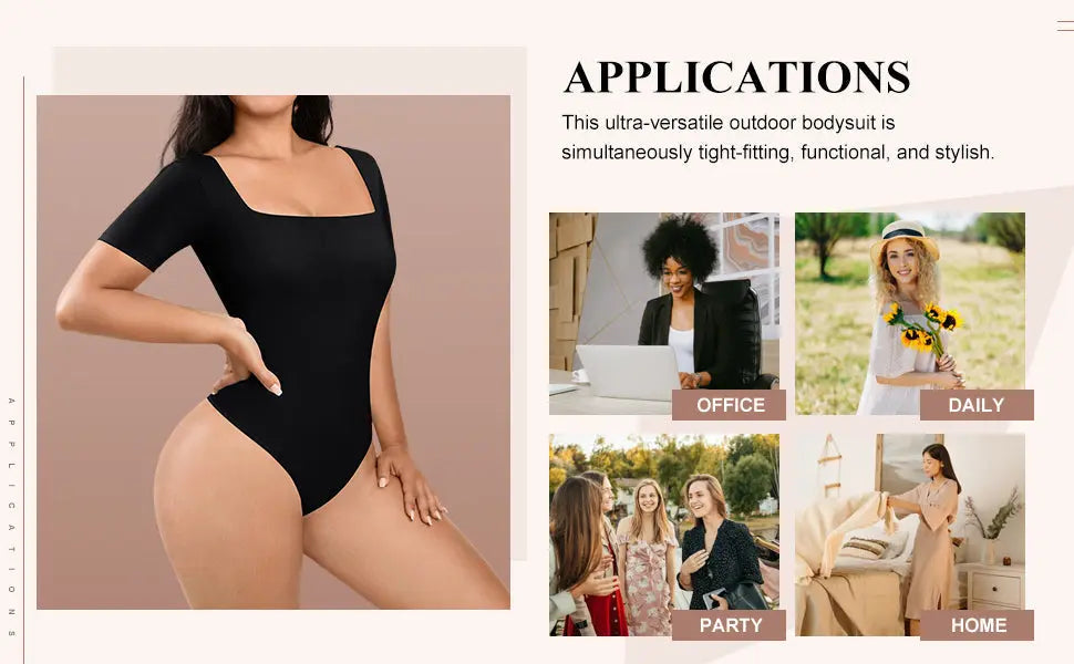 Powder Blue Square-Neck Short-Sleeve Tummy Control Shapewear Bodysuit CocoLolos