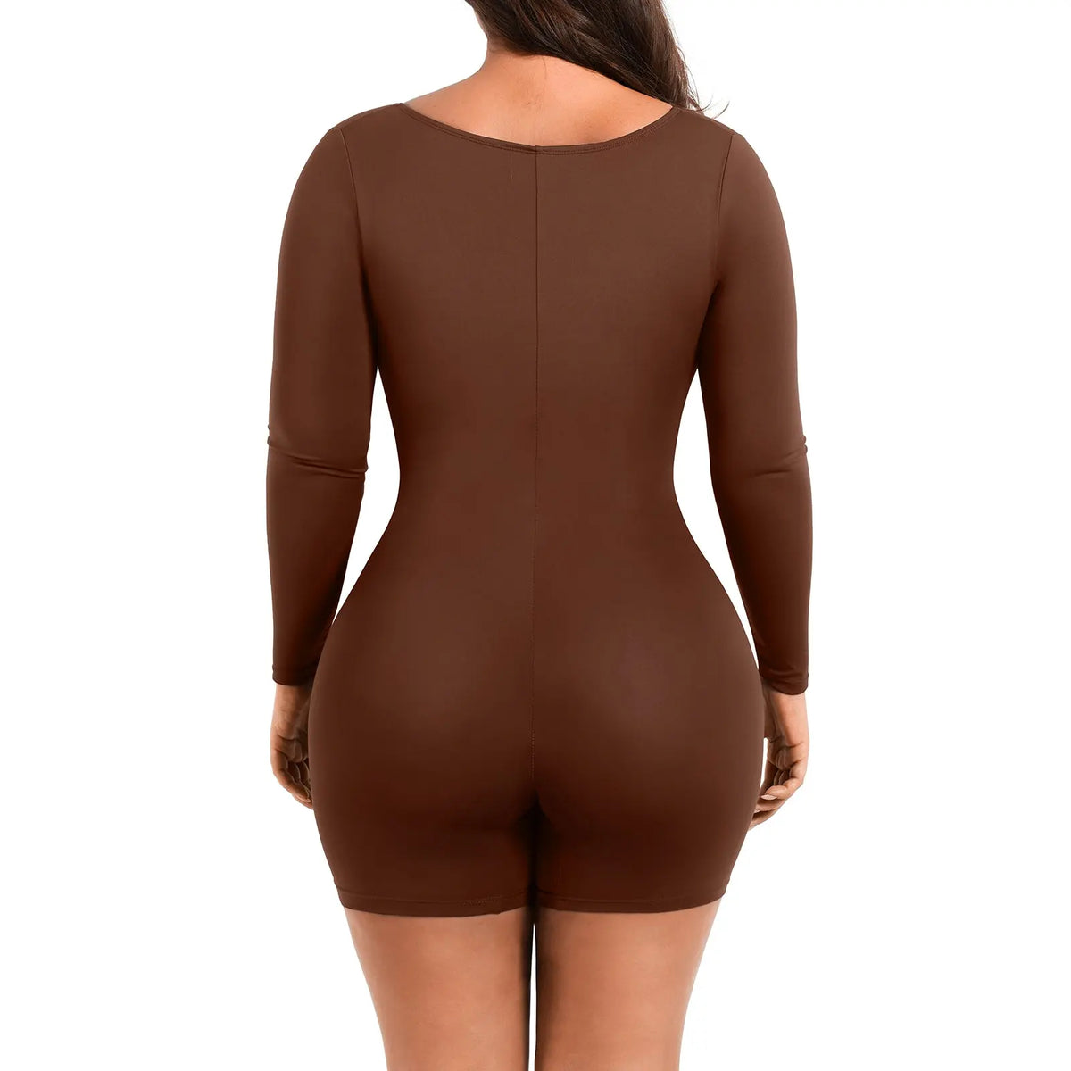 Mocha Deep V-Neck Shapewear With Slimming Compression and Mid Thigh Shorts CocoLolos