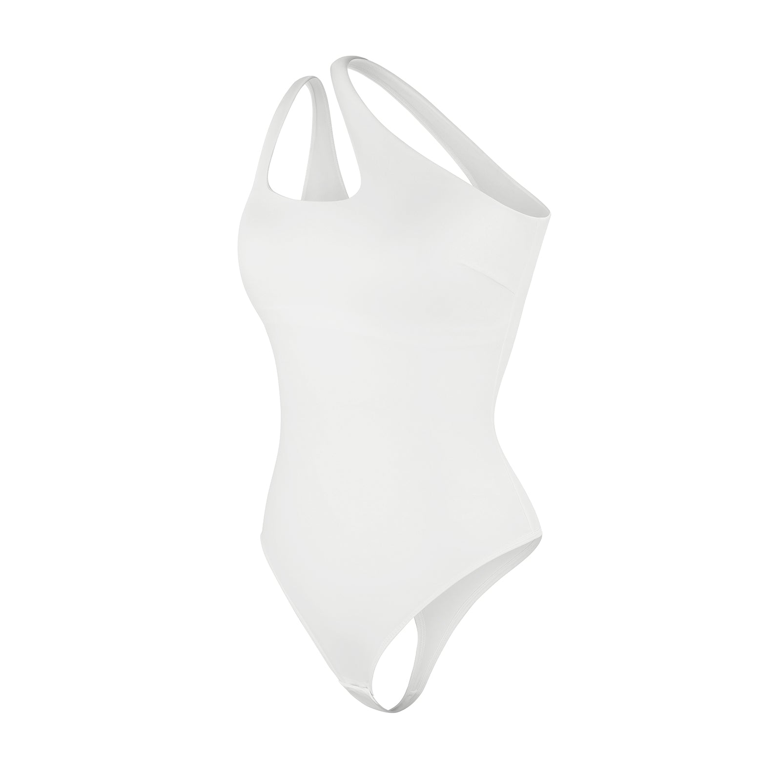 Chic White Asymmetrical One Shoulder Shaping Bodysuit