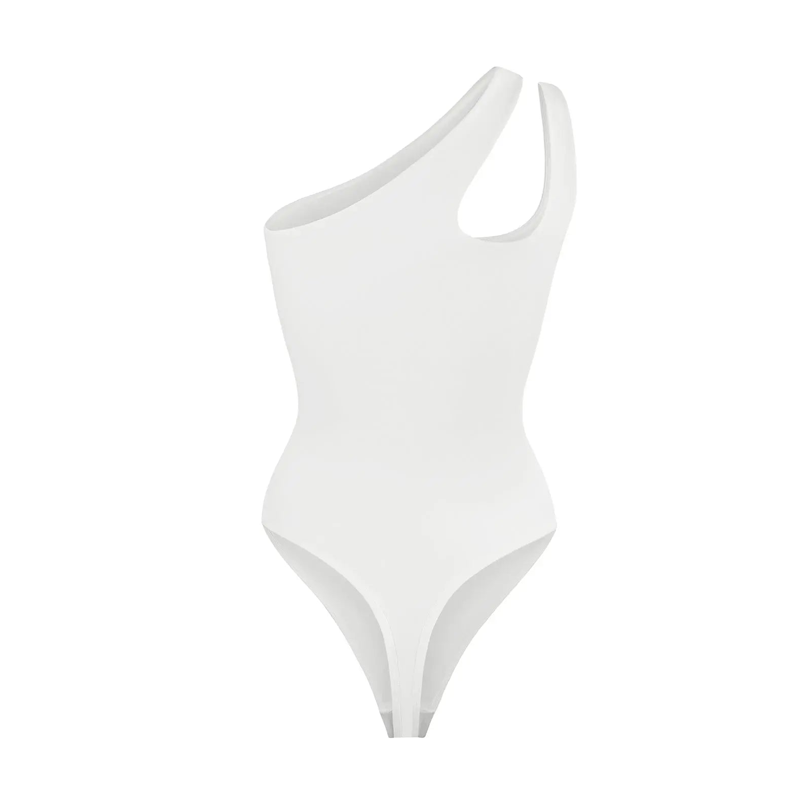 Chic White Asymmetrical One Shoulder Shaping Bodysuit CocoLolos