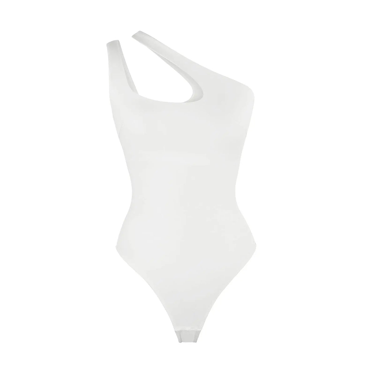 Chic White Asymmetrical One Shoulder Shaping Bodysuit CocoLolos