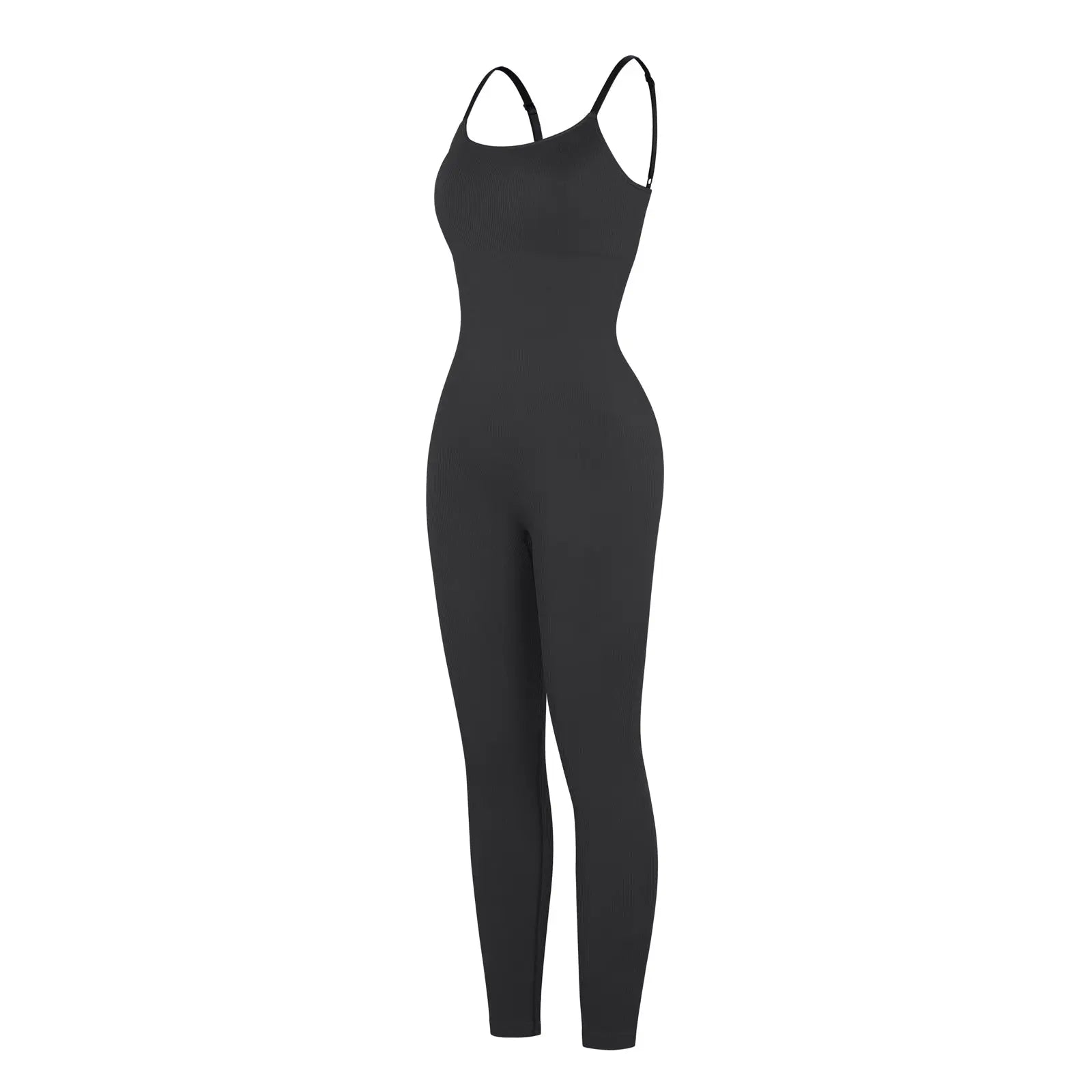 Chic Black Ribbed Shaping Full Jumpsuit CocoLolos