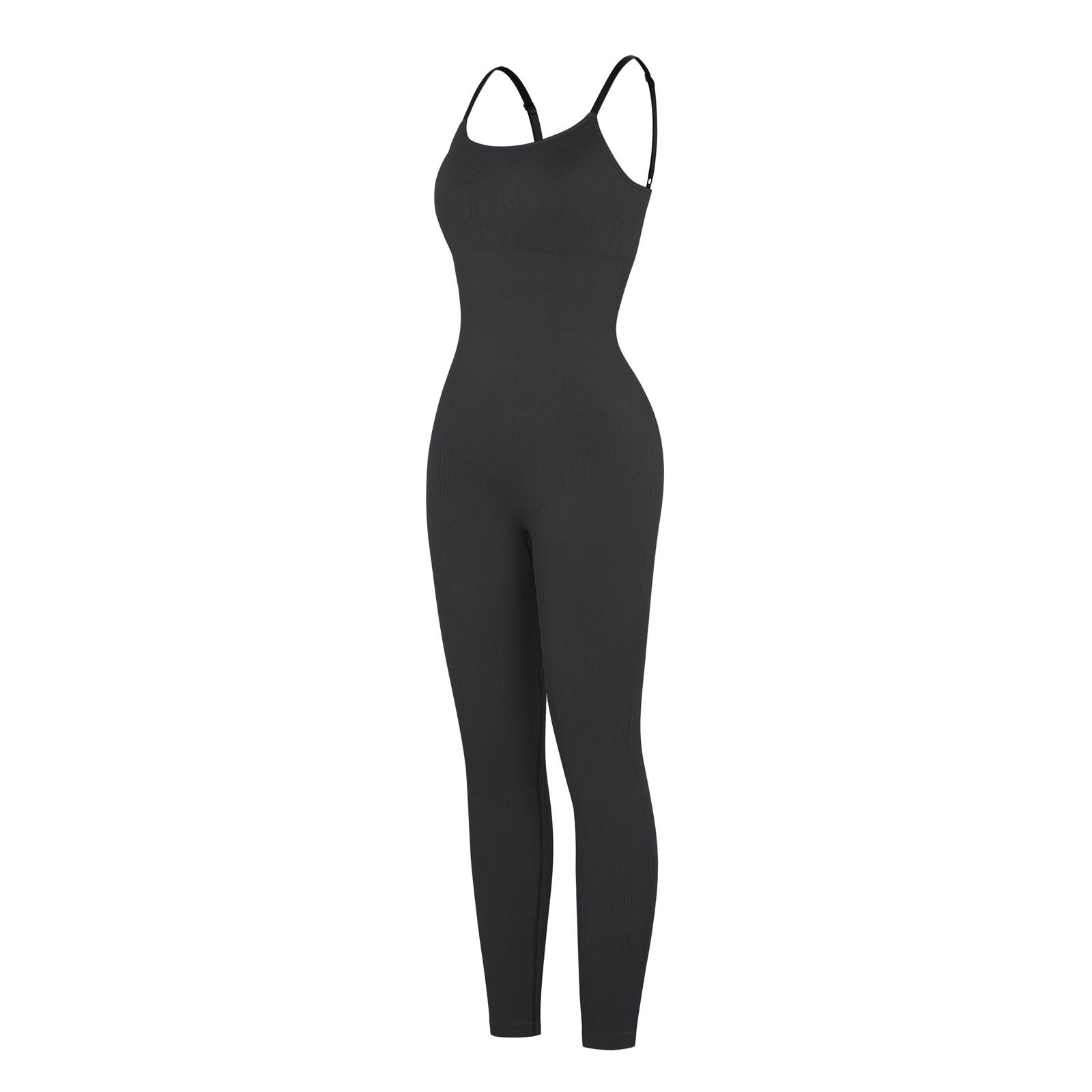 Chic Black Ribbed Shaping Full Jumpsuit