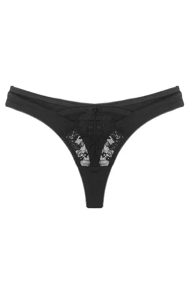 Black Lace Front Strappy Thong FineToo