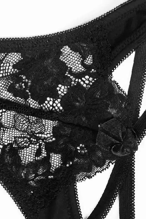 Black Lace Front Strappy Thong FineToo
