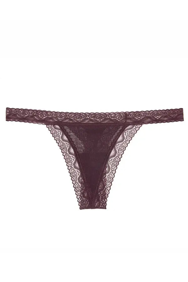 Deep Purple Lace and Ribbed Thong FineToo