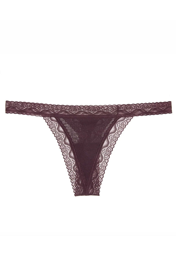 Deep Purple Lace and Ribbed Thong
