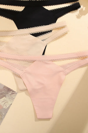 Pink Scallop Lace Strappy Thong