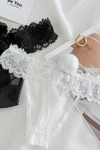 White Bunny Tail Lace Thong FineToo