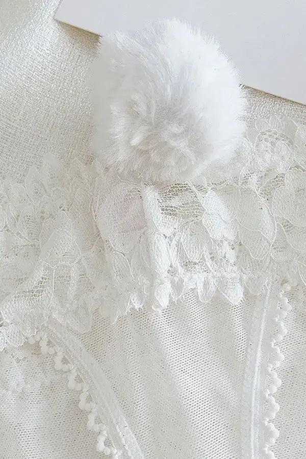 White Bunny Tail Lace Thong FineToo