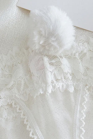 White Bunny Tail Lace Thong