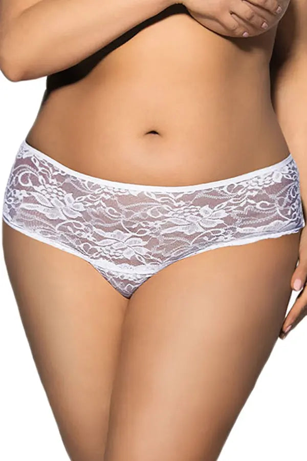 Plus Size White Lace Open Lace-Up Back Panty Lingerie Diva