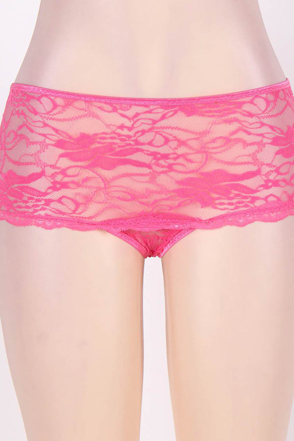 Plus Size Pink Lace Open Lace-Up Back Panty