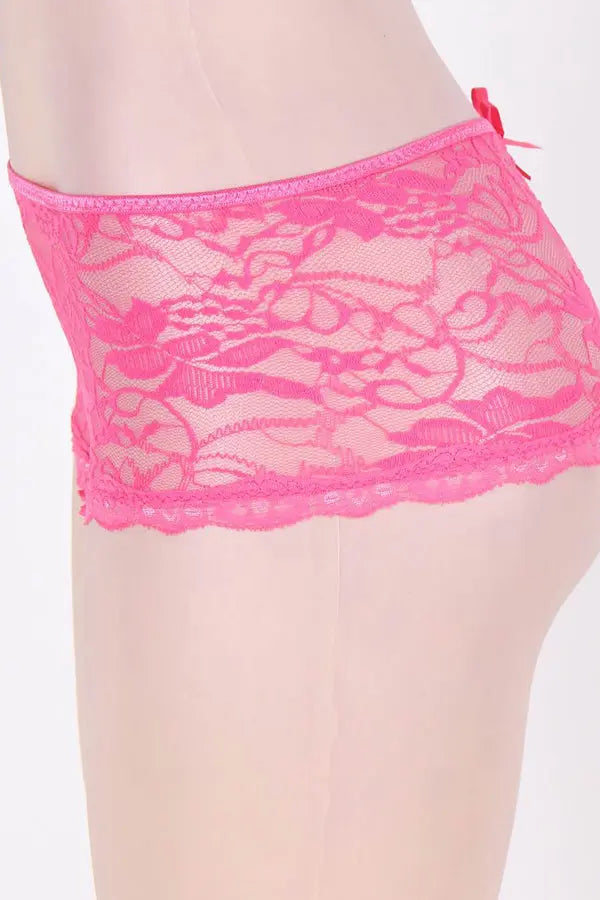 Plus Size Pink Lace Open Lace-Up Back Panty Lingerie Diva