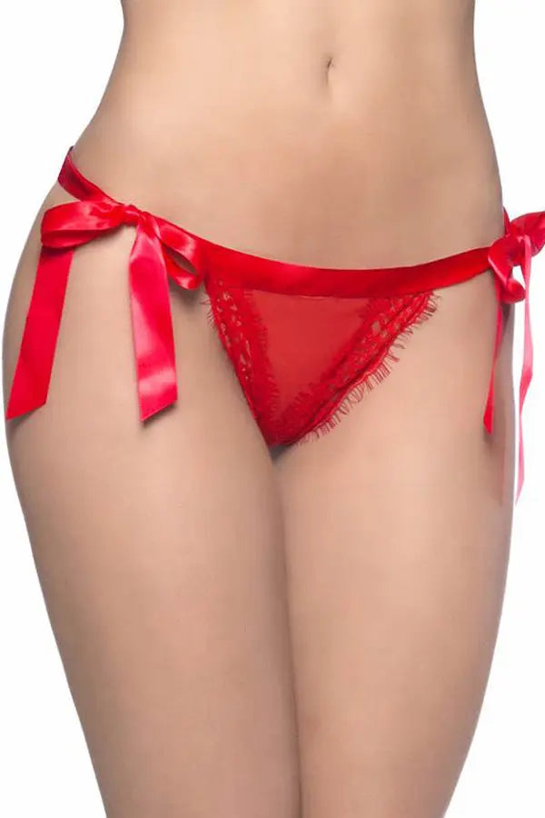 Plus Size Red Lace Open Back Panty with Side Ties Lingerie Diva