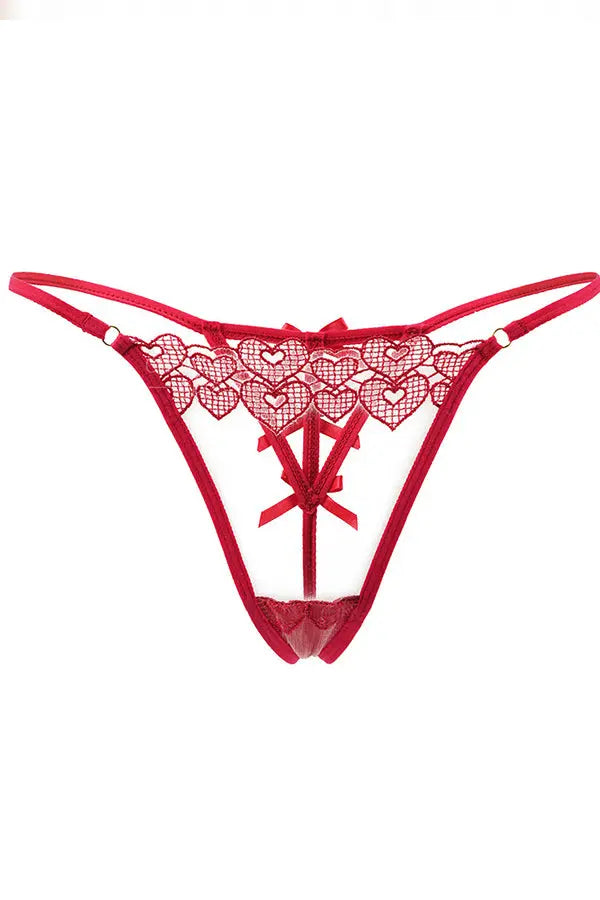 Red Open Front Heart and Bow G-String LingerieDiva
