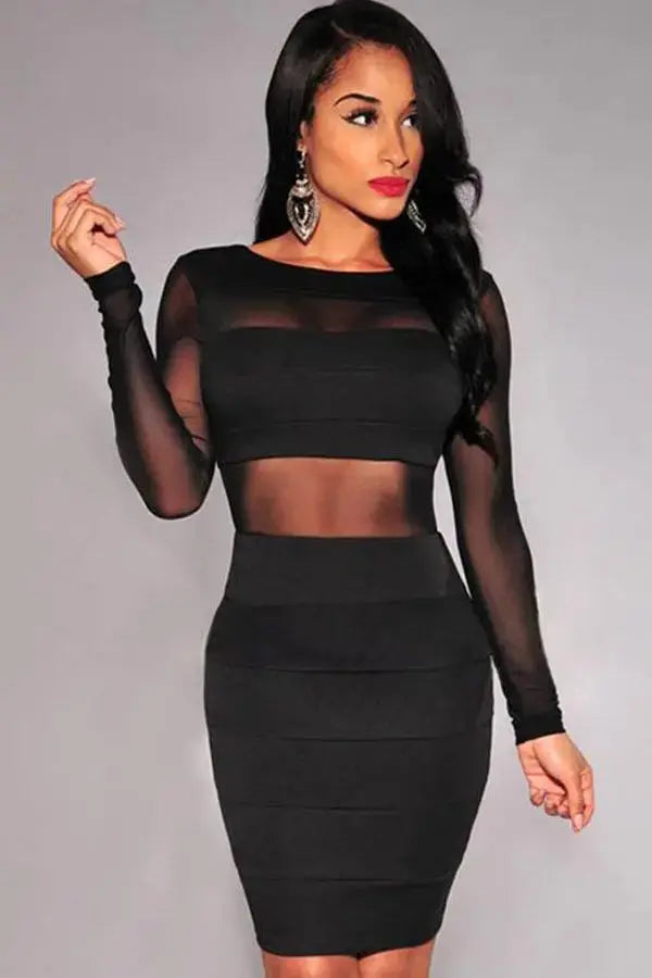 Black Body Con Sheer Panel Dress Lingerie Diva