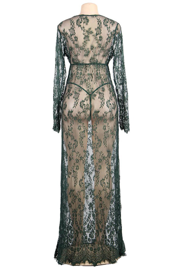 Plus Size Green Lace Long Nightgown with Matching G-String