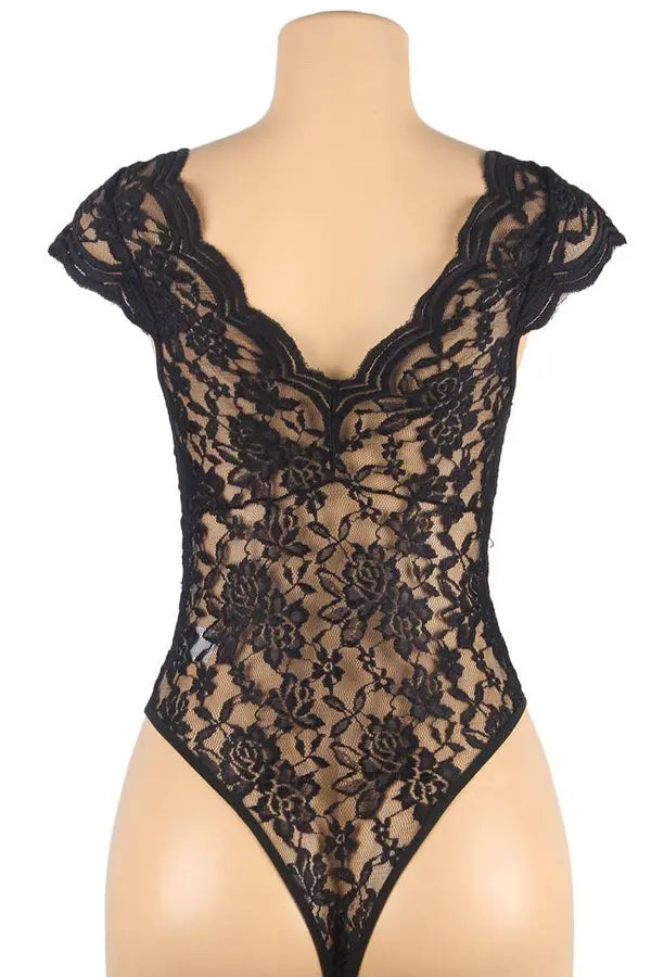Plus Size Black Scalloped Edge Lace Teddy Lingerie Diva
