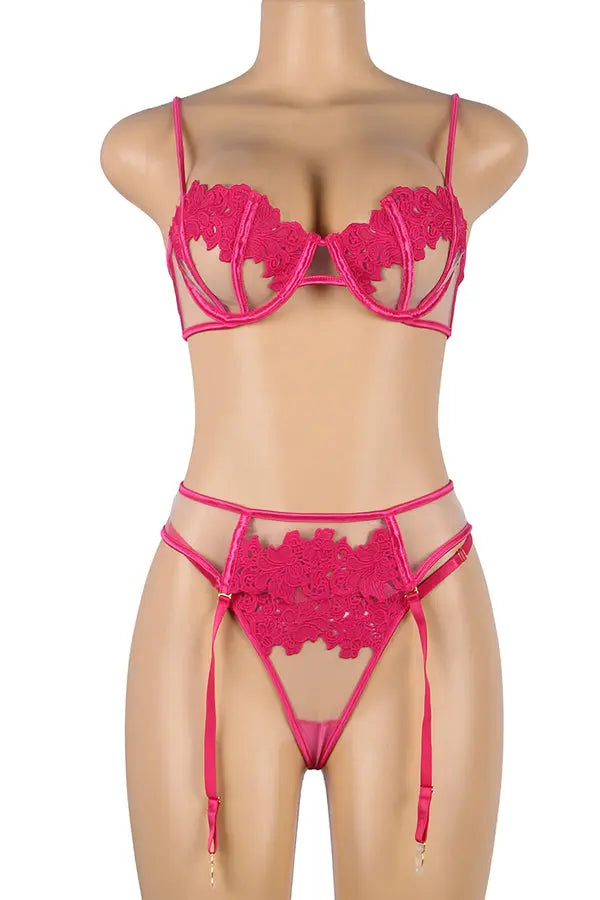 Plus Size Pink Captivating Sheer Mesh Bra Set Lingerie Diva