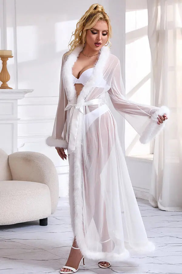 White Old-Hollywood Romance Robe Lingerie Diva