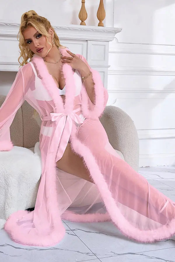 Pink Old-Hollywood Romance Robe Lingerie Diva